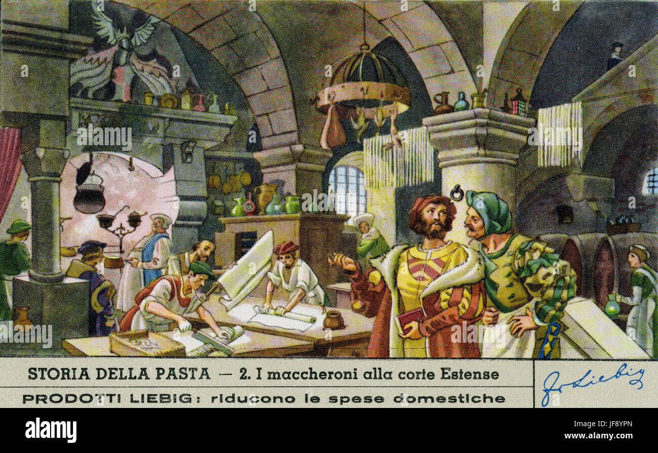 Macarrones a la Corte Estense. La historia de la pasta. Tarjeta de  coleccionistas de Liebig, 1951 Fotografía de stock - Alamy