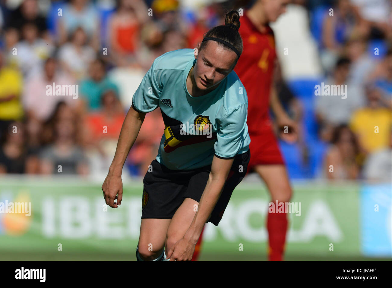 Elke van Gorp durante un partido amistoso entre los equipos femeninos nacionales de España vs. Bélgica en Pinatar Arena, Murcia, España. Viernes, 30 de junio de 2017 Foto de stock