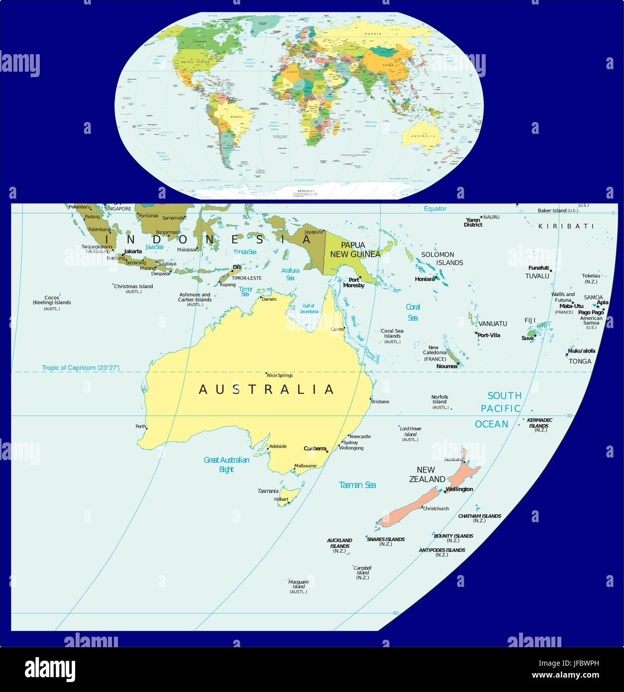 Región de Oceanía Mapa Imagen Vector de stock - Alamy