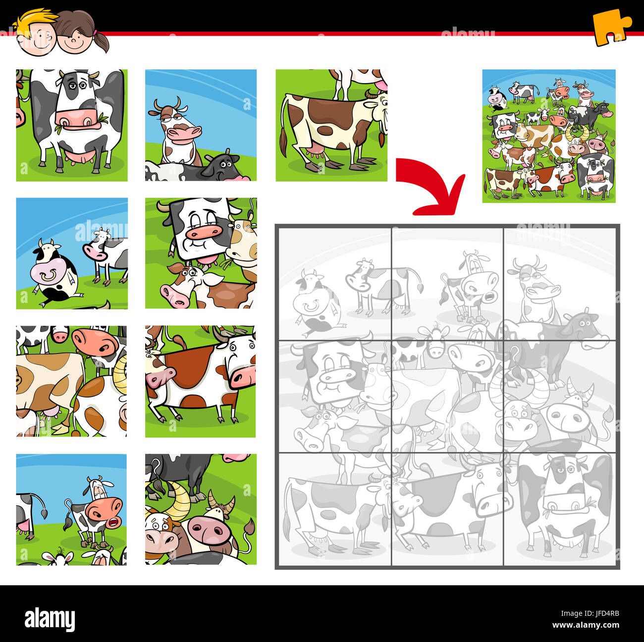 Cartoon cow jigsaw puzzle game fotografías e imágenes de alta