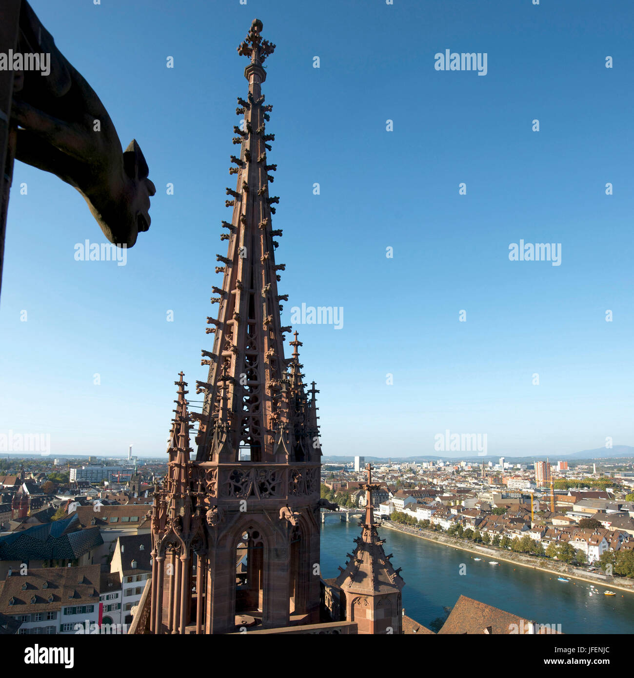 Suiza, Basilea, vista general desde la catedral, gárgola Foto de stock