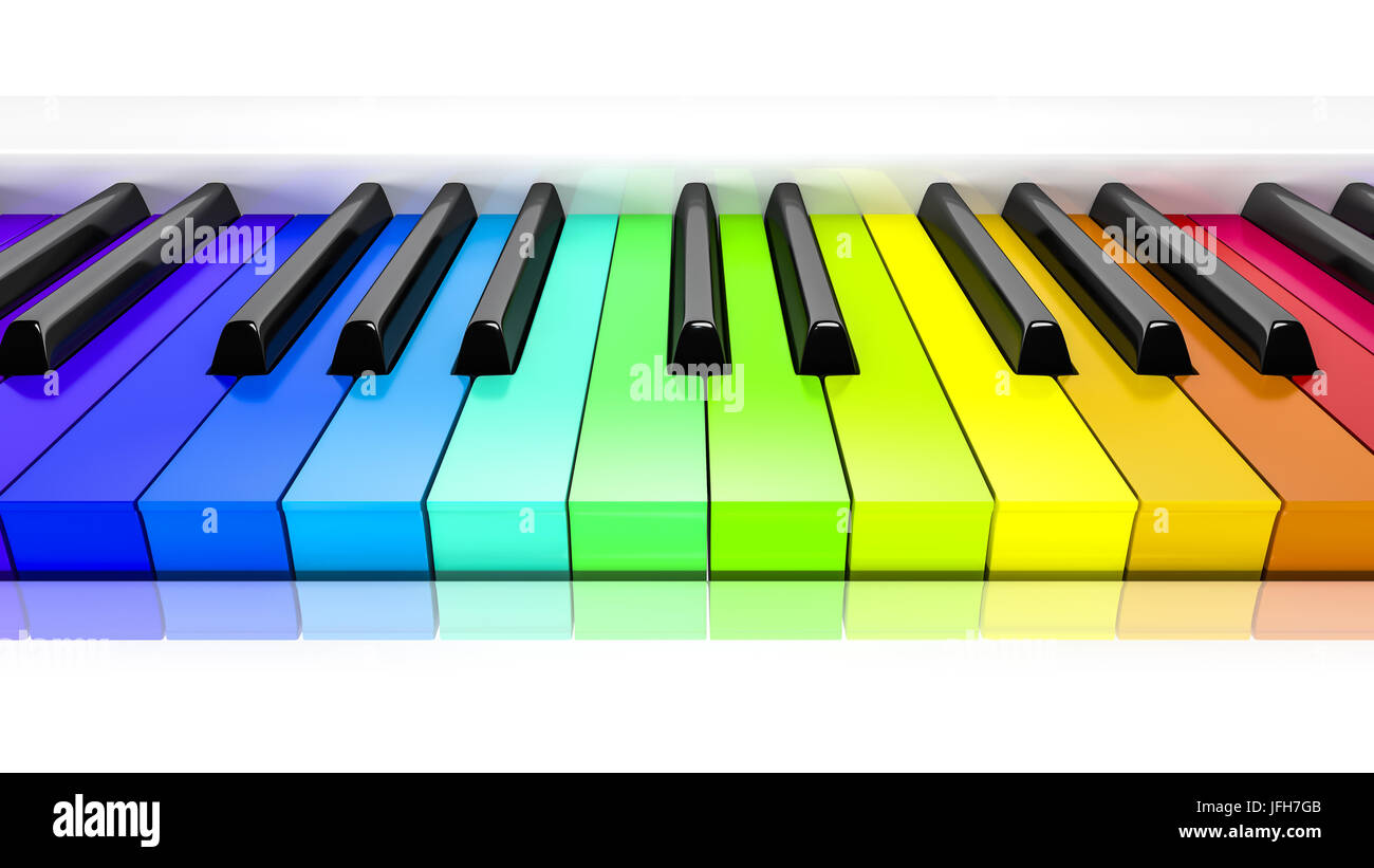 Piano con arco iris de colores de fondo claves Fotografía de stock - Alamy