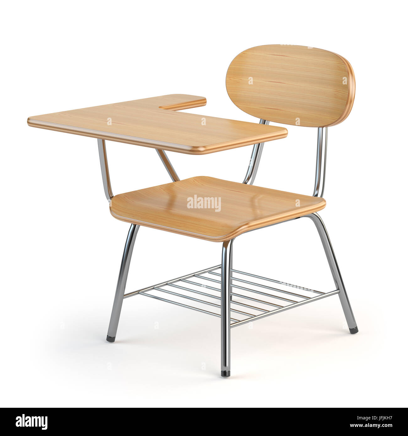 Escuela de madera escritorio y silla aislado en blanco. Ilustración 3d  Fotografía de stock - Alamy
