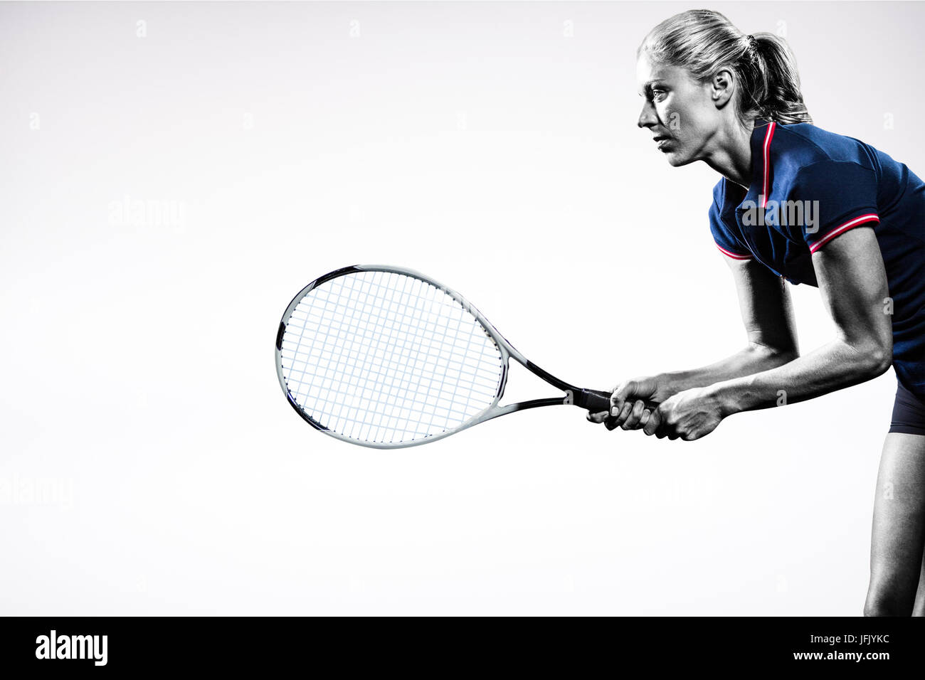 Imagen compuesta de jugador de tenis jugando con una raqueta de tenis Foto de stock