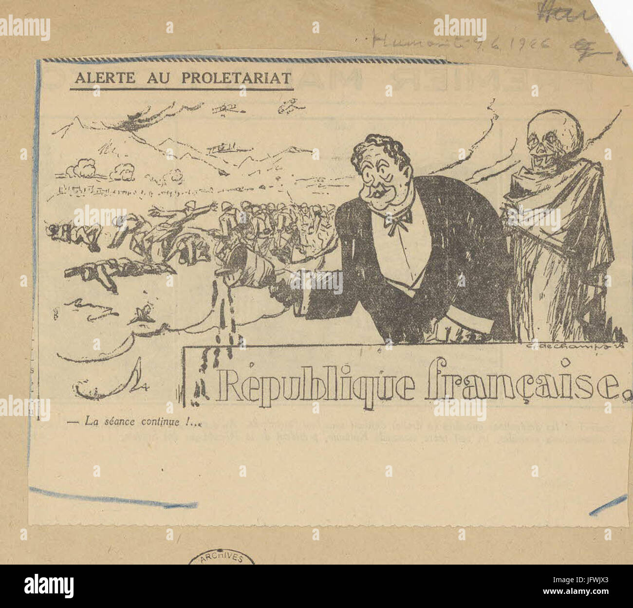 Caricatura de Paul Painlevé, président du Conseil, par laquelle il est accusé de fabriquer de faux papiers diplomatique - Archives Nationales - 313AP-20 - (2) Foto de stock