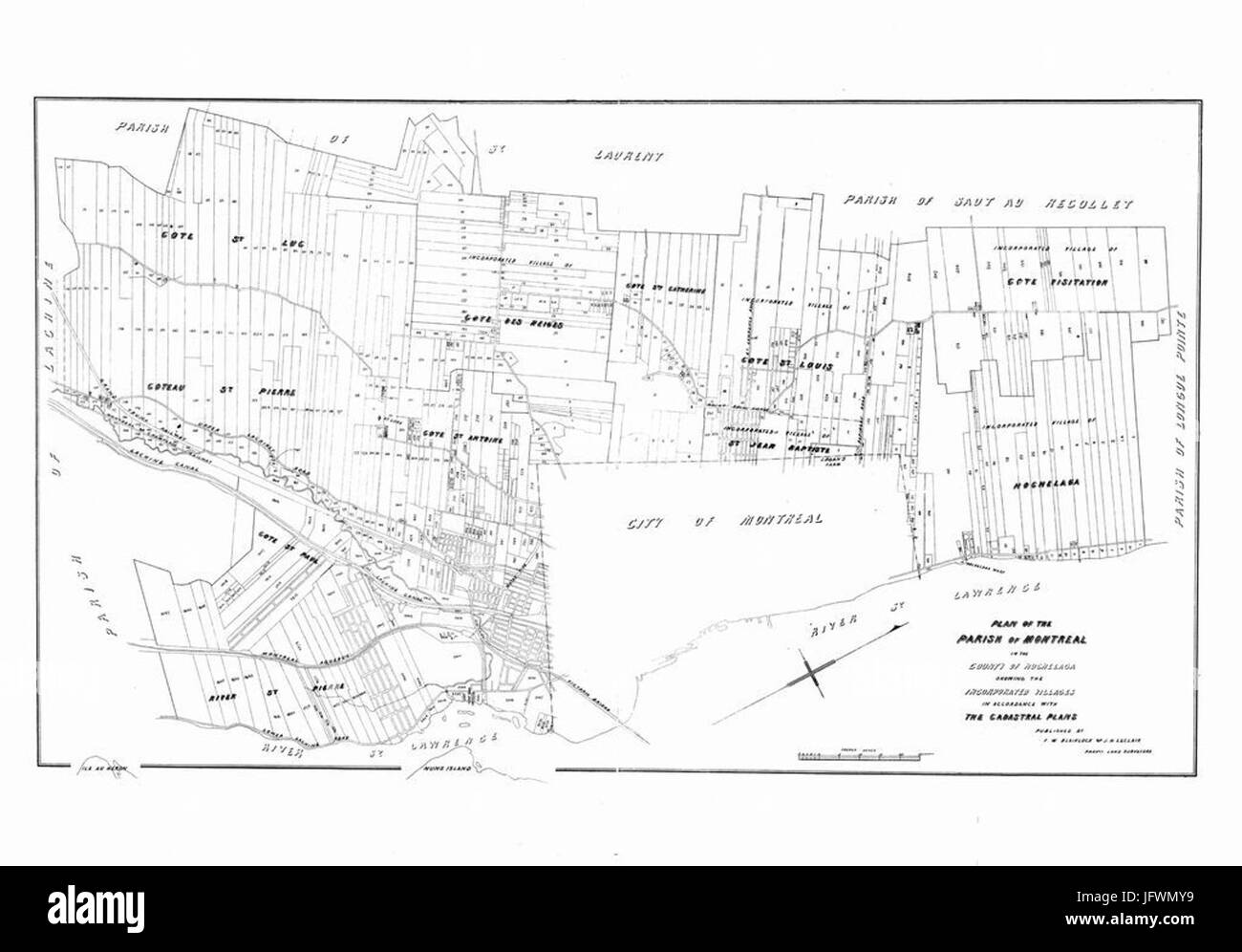 Carte de la paroisse de Montréal 1878 Fotografía de stock Alamy