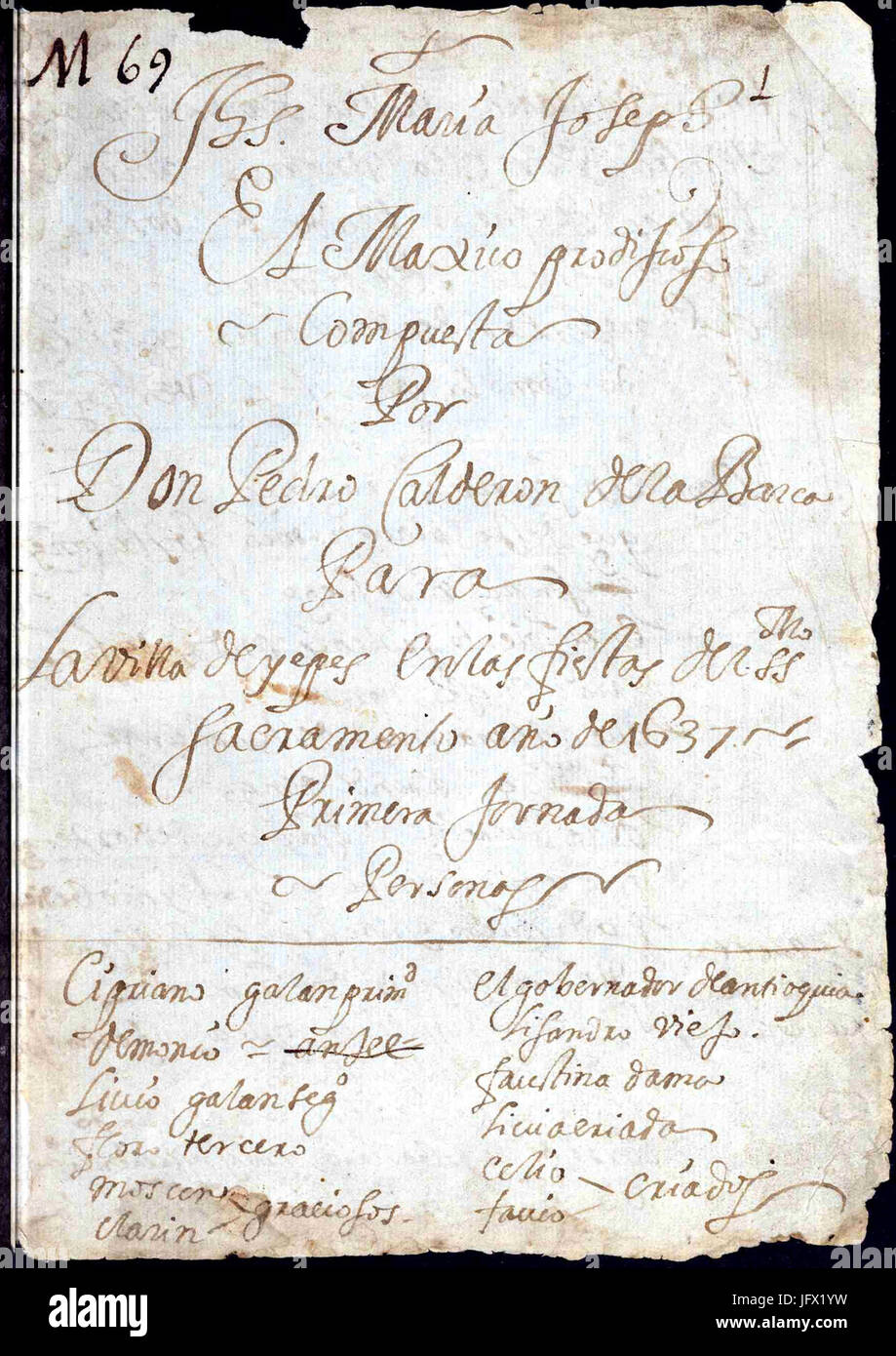 Comienzo de El mágico prodigioso (manuscrito autógrafo) Foto de stock