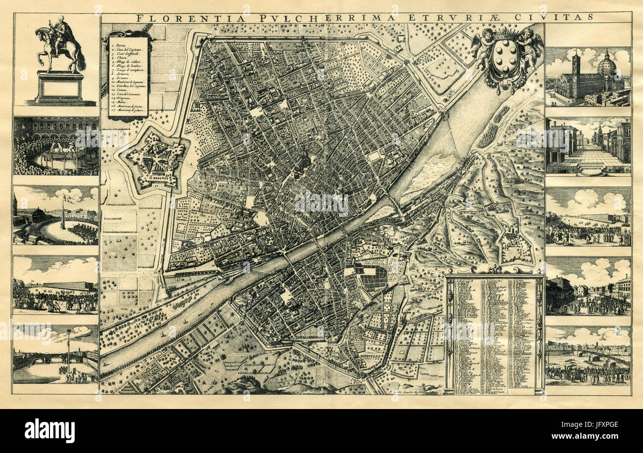 Mapa antiguo de Florencia, Italia. Foto de stock