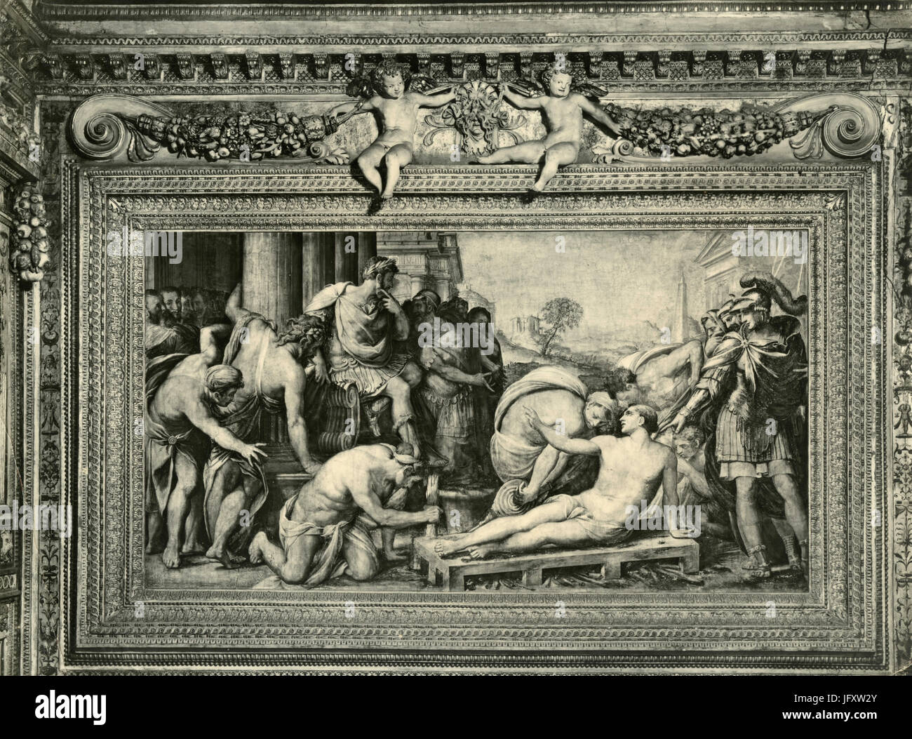 Martirio de San Lorenzo, la pintura de Francesco de Rossi, el Palazzo Cancelleria, Roma, Italia Foto de stock