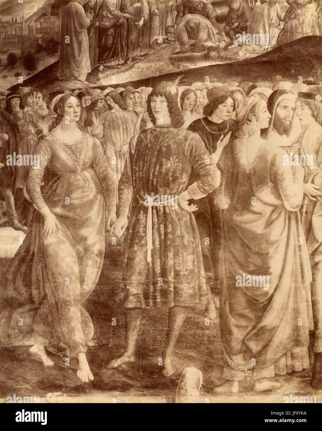 La adoración del becerro de oro, el detalle de la pintura por Cosimo