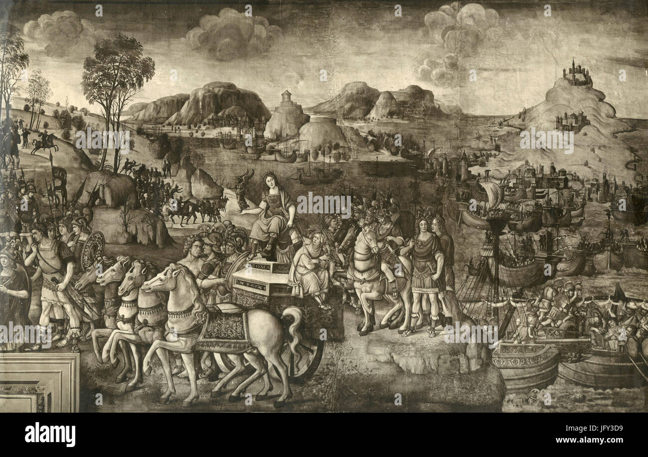 Batalla de Milla, frescos en guerras púnicas habitación, el Palazzo dei Conservatori, Roma, Italia Foto de stock