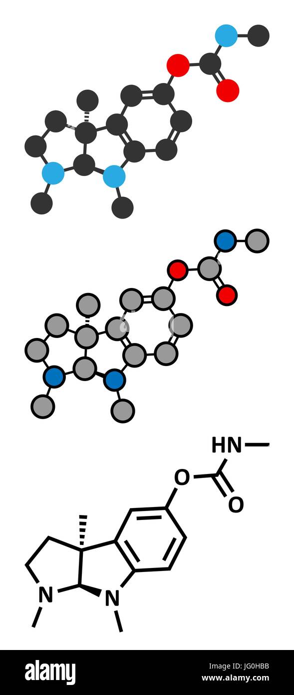 Fisostigmina alcaloide molécula. Presente en Calabar y bean manchineel árbol, actúa como