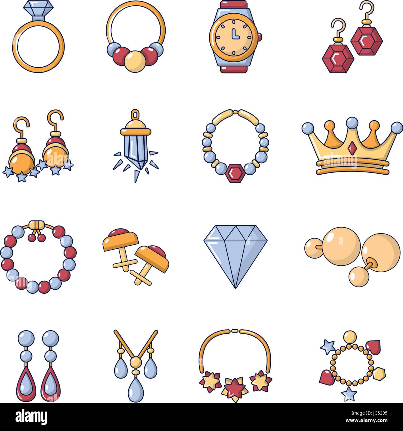 Joyería, conjunto de iconos de estilo de dibujos animados Imagen Vector de  stock - Alamy