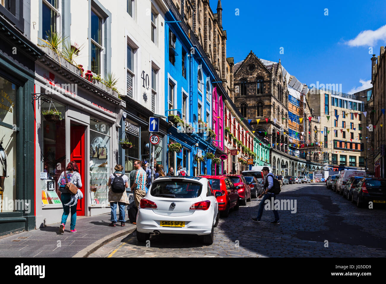West Bow, parte de la Calle Victoria, en Edimburgo, Escocia Foto de stock