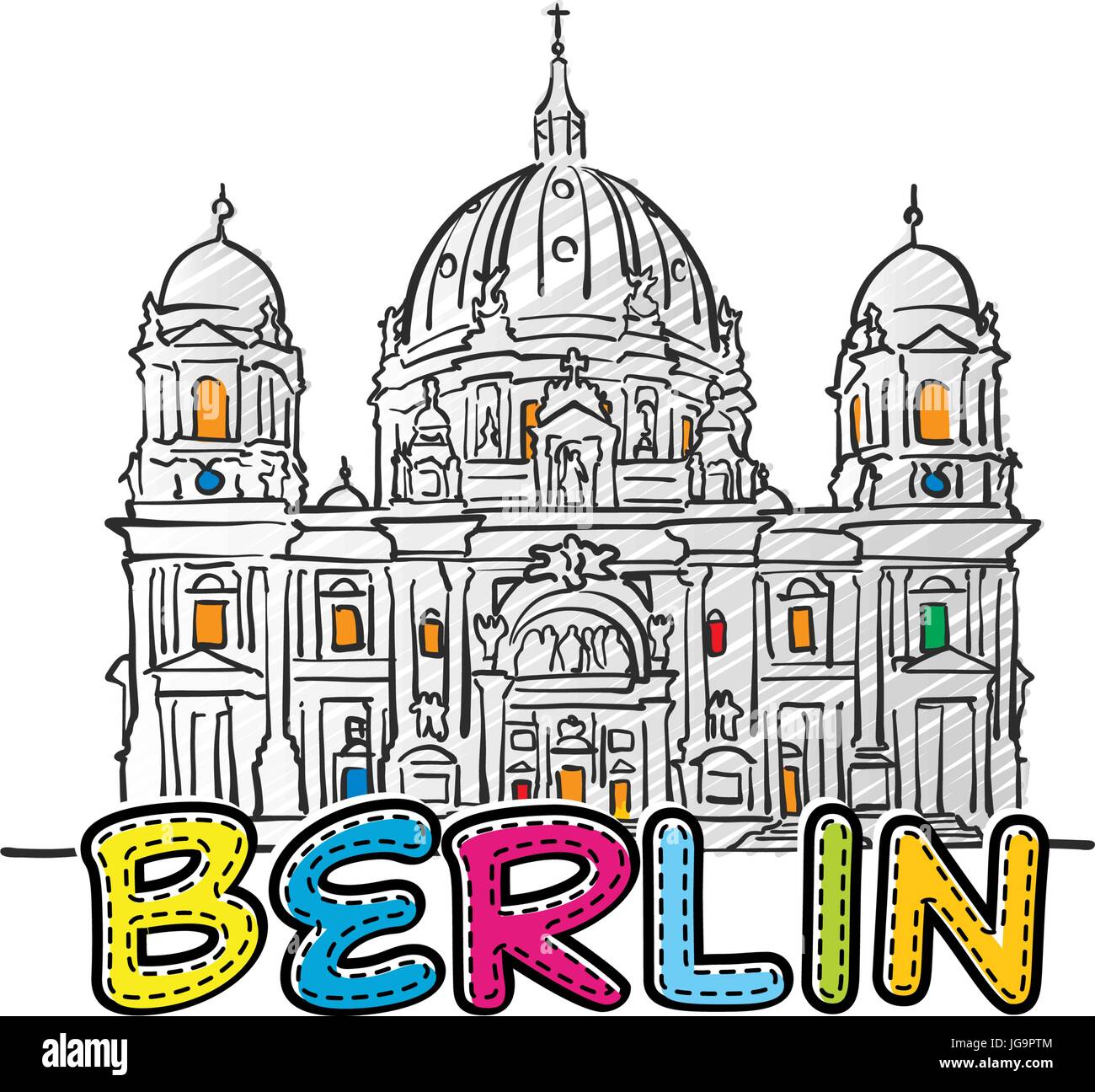 Berlin hermoso icono dibujó famaous dibujado a mano el nombre de la ciudad monumento, rotulación, ilustración vectorial Ilustración del Vector