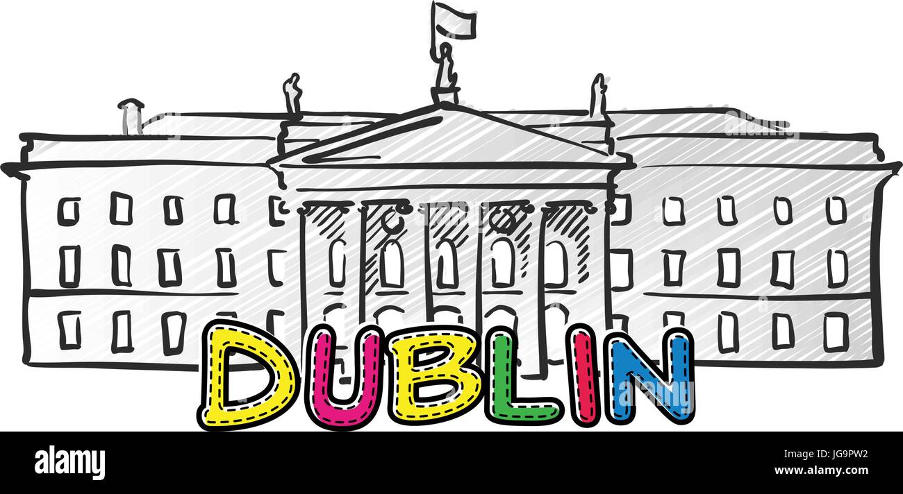Dublín, famaous hermoso icono boceto dibujado a mano el nombre de la ciudad monumento, rotulación, ilustración vectorial Ilustración del Vector