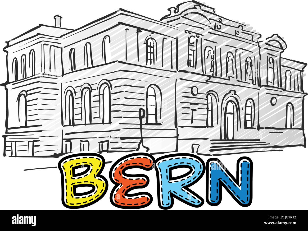 Berna hermoso icono dibujó famaous dibujado a mano el nombre de la ciudad monumento, rotulación, ilustración vectorial Ilustración del Vector