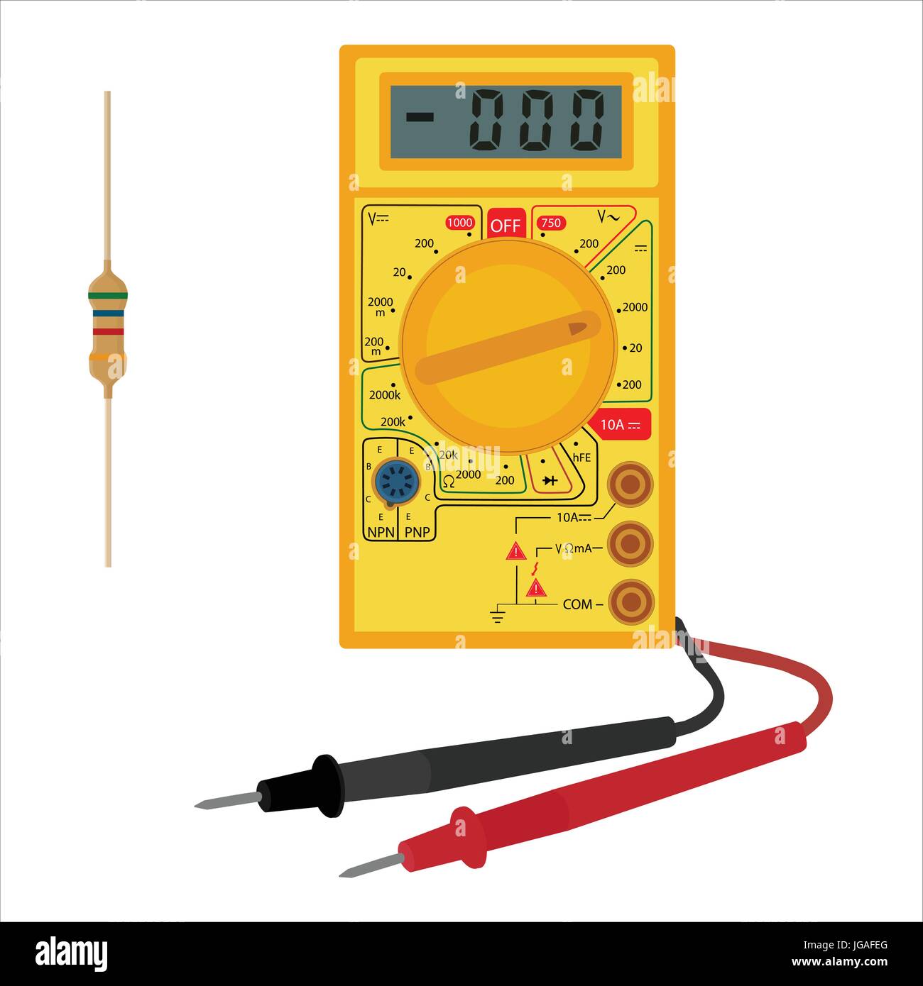 Ilustración vectorial digital multímetro y resistencia eléctrica, icono del  transistor. Instrumento de medición eléctrica. Tensión Imagen Vector de  stock - Alamy