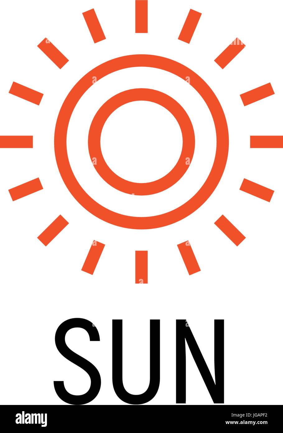 Sun color naranja icono simple abstracta. Presentacion sunny lineart forma. Día de verano símbolo y logotipo vectorial. Ilustración del Vector