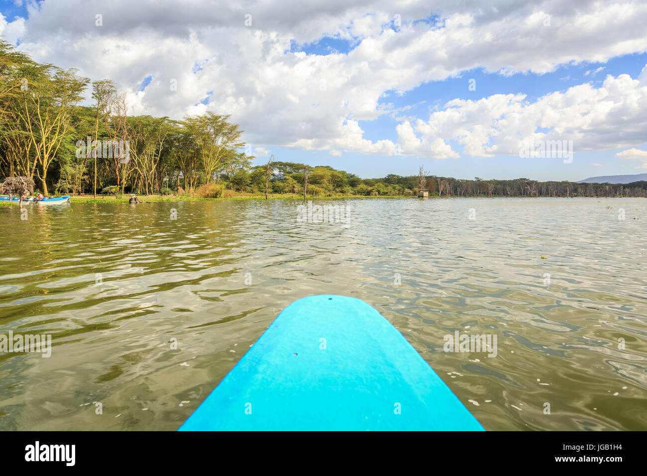 Crucero por el lago Naivasha canoa azul, Kenia, África oriental Foto de stock