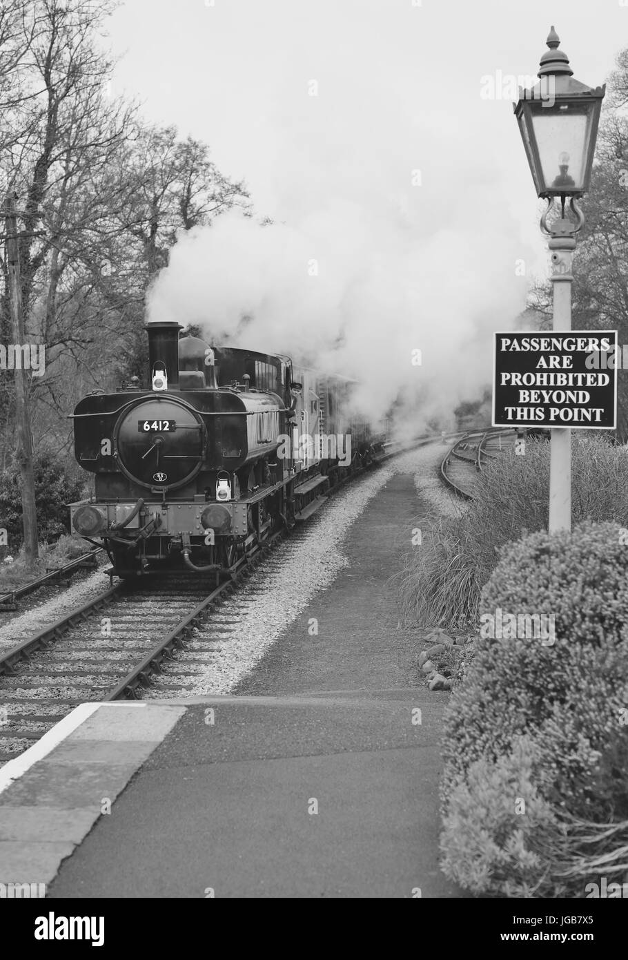 GWR 0-6-0 sin depósito Pannier 6412 arrastrando un tren de mercancías a través de Staverton estación en el sur de Devon Railway. Foto de stock