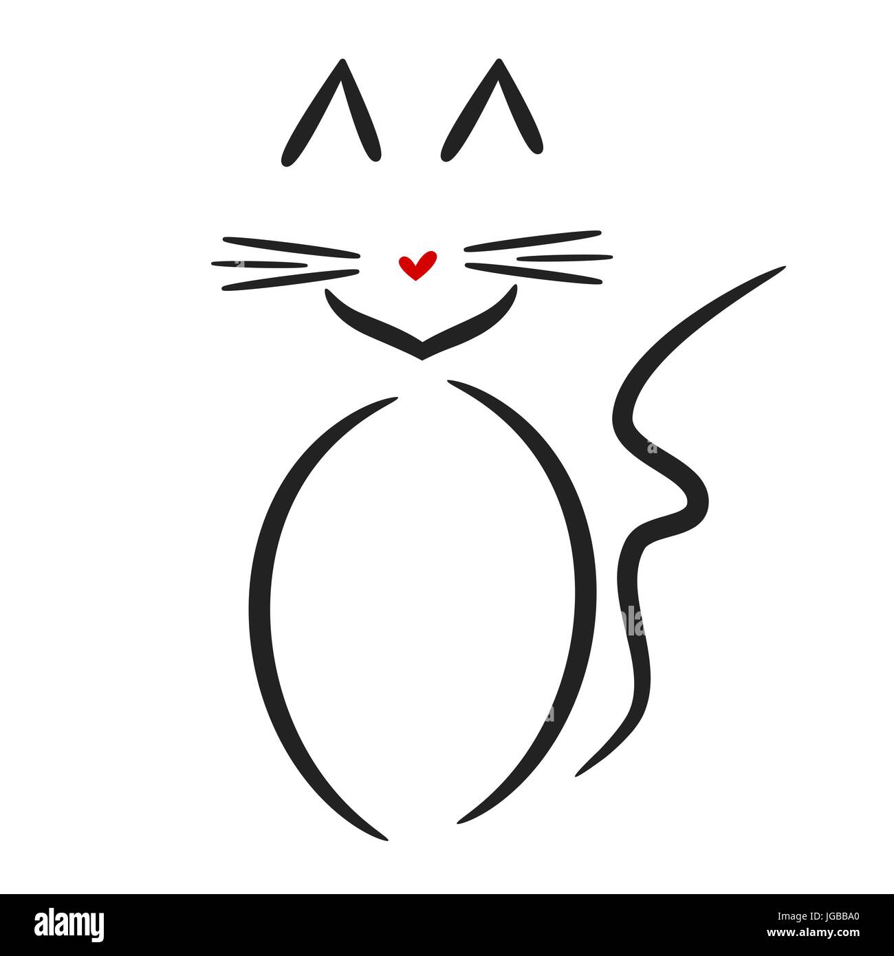 Lindo gato lineal del vector logo negro blanco rojo Imagen Vector de stock  - Alamy