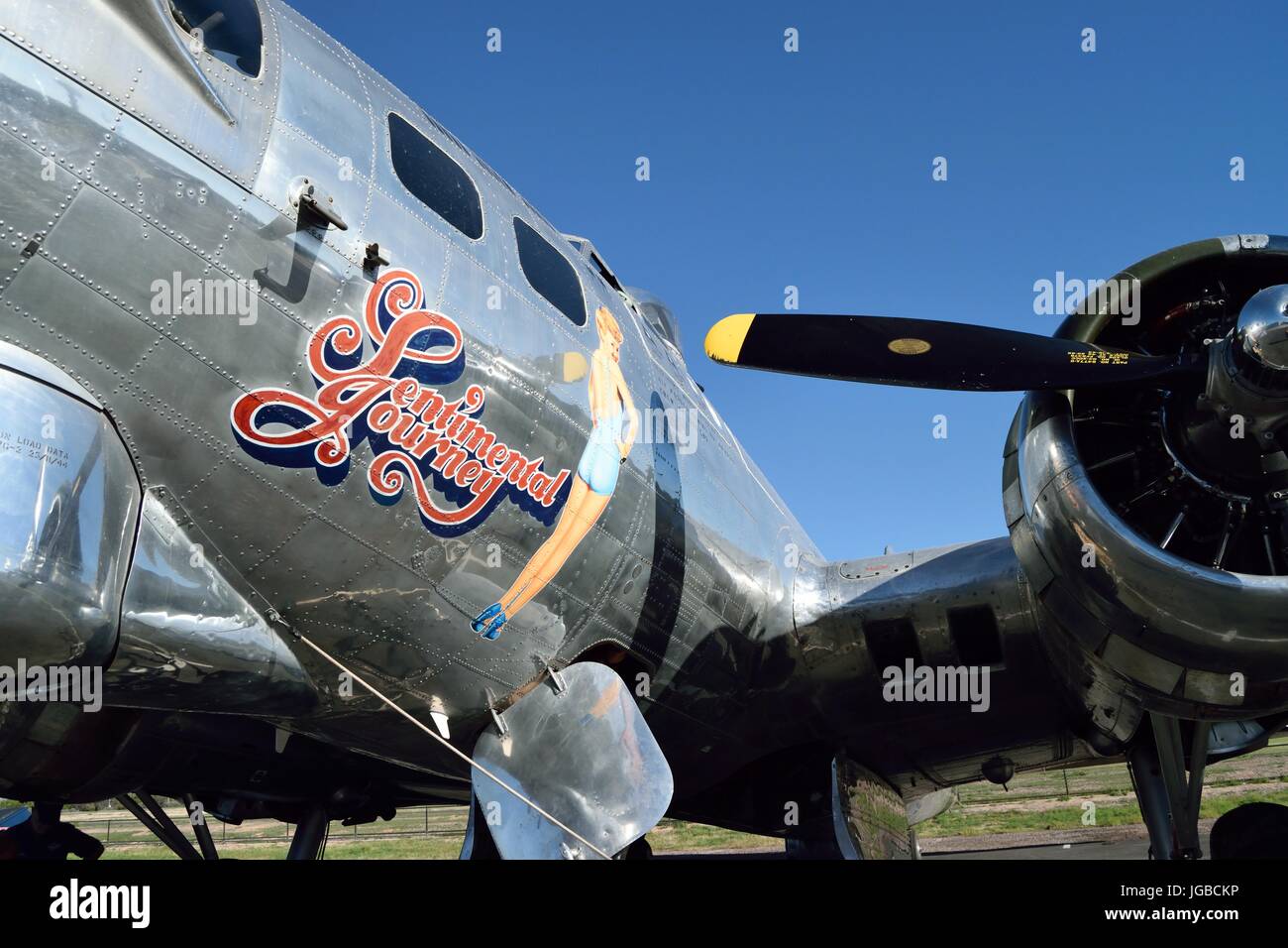 Arte de Betty Grable en la nariz en un B-17 Flying Fortress viaje sentimental Foto de stock