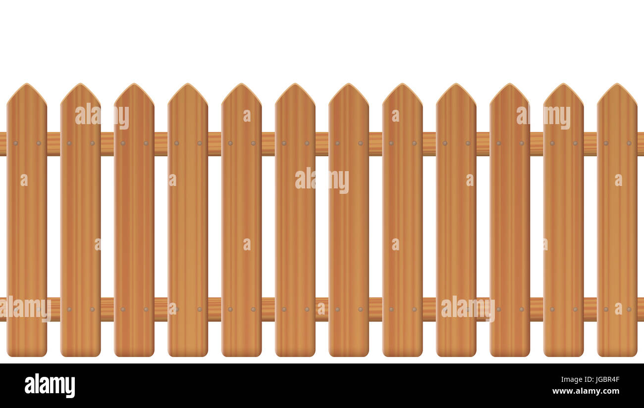 Las cercas de piquetes, con textura de madera, bordes redondeados - perfecta ampliable a patrón infinito - Ilustración sobre fondo blanco. Foto de stock