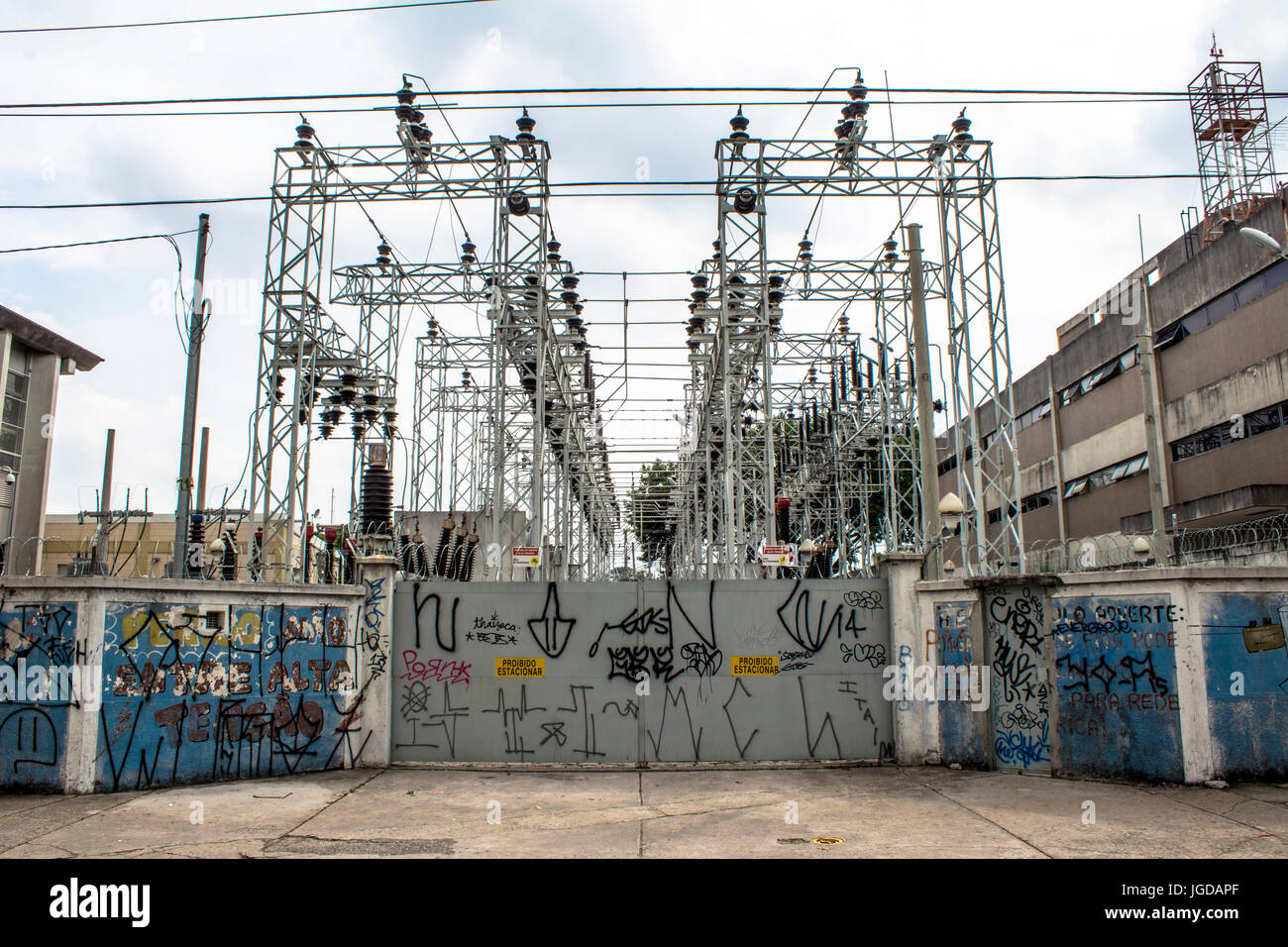 Estación transformadora, AES Eletropaulo, 09.12.2015, Capital, Jundiaí Street, Moema, São Paulo, Brasil. Foto de stock
