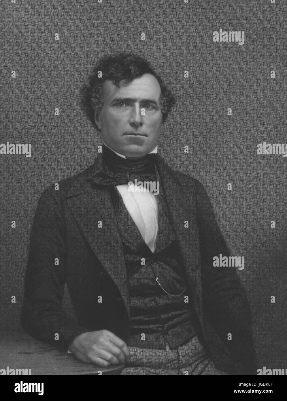 Retrato grabado de Franklin Pierce, 14º Presidente de los Estados Unidos cuyas acciones exacerbaron las condiciones que conducen a la Guerra Civil Americana, 1834. Desde la Biblioteca Pública de Nueva York. Foto de stock