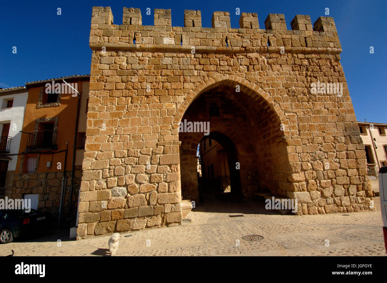 Entrada del pueblo, Monteagudo de las vicarias, provincia de Soria, Castilla y León, España Foto de stock