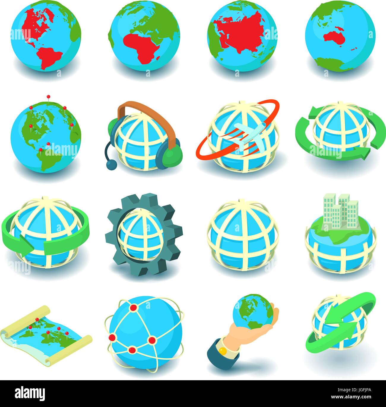 La globalización, el conjunto de iconos de estilo de dibujos animados  Imagen Vector de stock - Alamy
