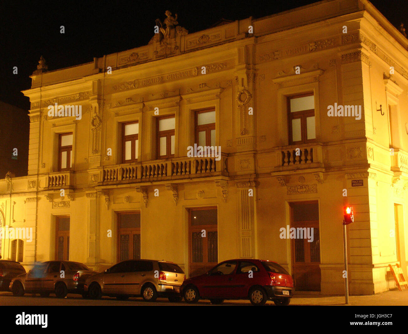 Guarany teatro, noche de 2010, el litoral, Centro, Santos, São Paulo, Brasil. Foto de stock