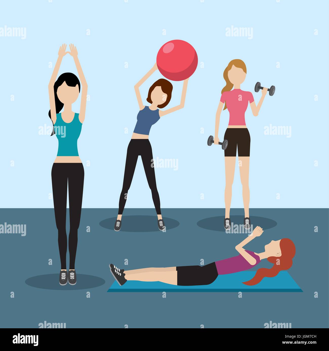 Silueta de Mujer haciendo ejercicio en casa Stock Photo