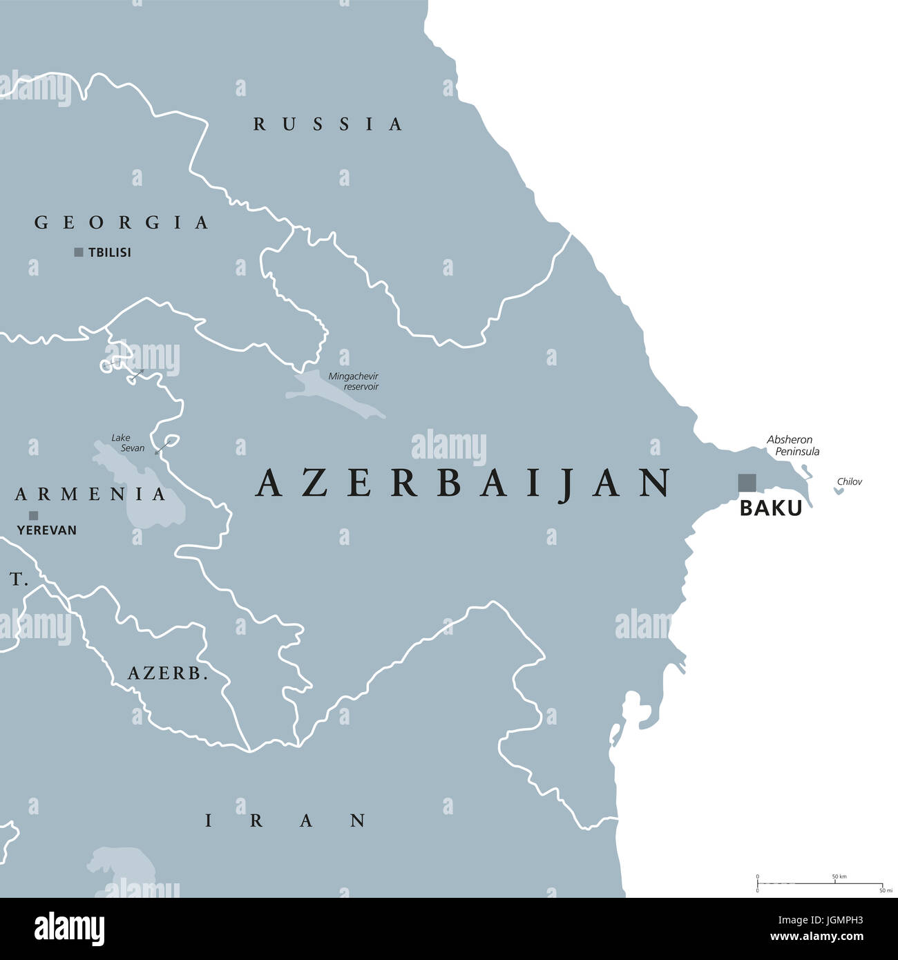 Azerbaiyan Mapa Politico Con Capital Baku Y Enclave De Najichevan Republica Y El Pais Y En La Region Del Caucaso Meridional Obligado Por El Mar Caspio Fotografia De Stock Alamy
