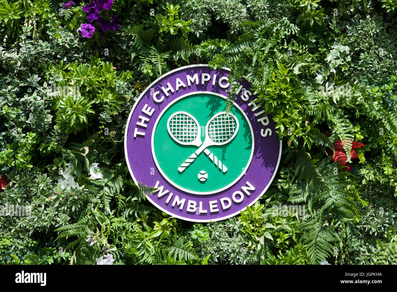 Los campeonatos de Wimbledon. Logotipo de tenis de Wimbledon. Logotipo de Wimbledon. Foto de stock
