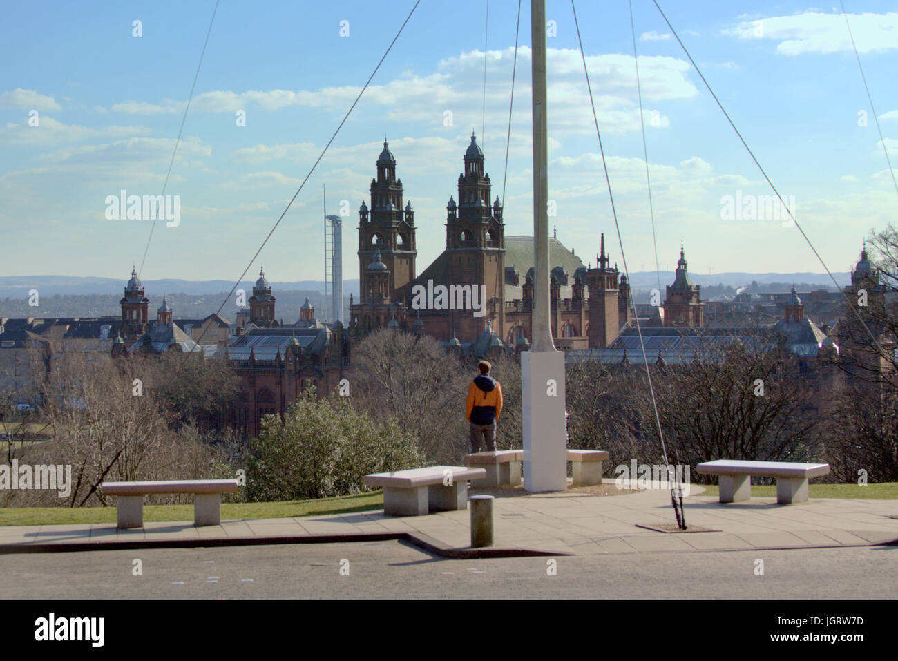 La Universidad de Glasgow, Escocia, Reino Unido, los estudiantes del campus motivos vistas panorámicas desde un mástil Foto de stock