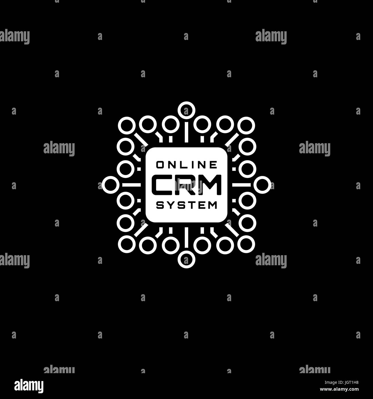 Icono de sistema CRM en línea. Diseño plano. Ilustración del Vector