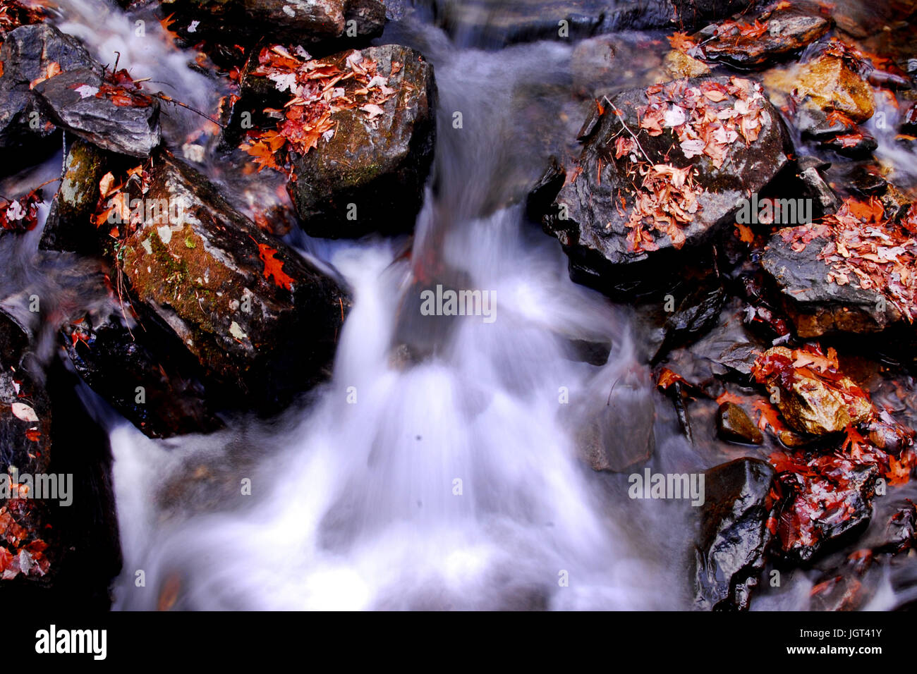 El agua que fluye a través de las rocas de las montañas Foto de stock