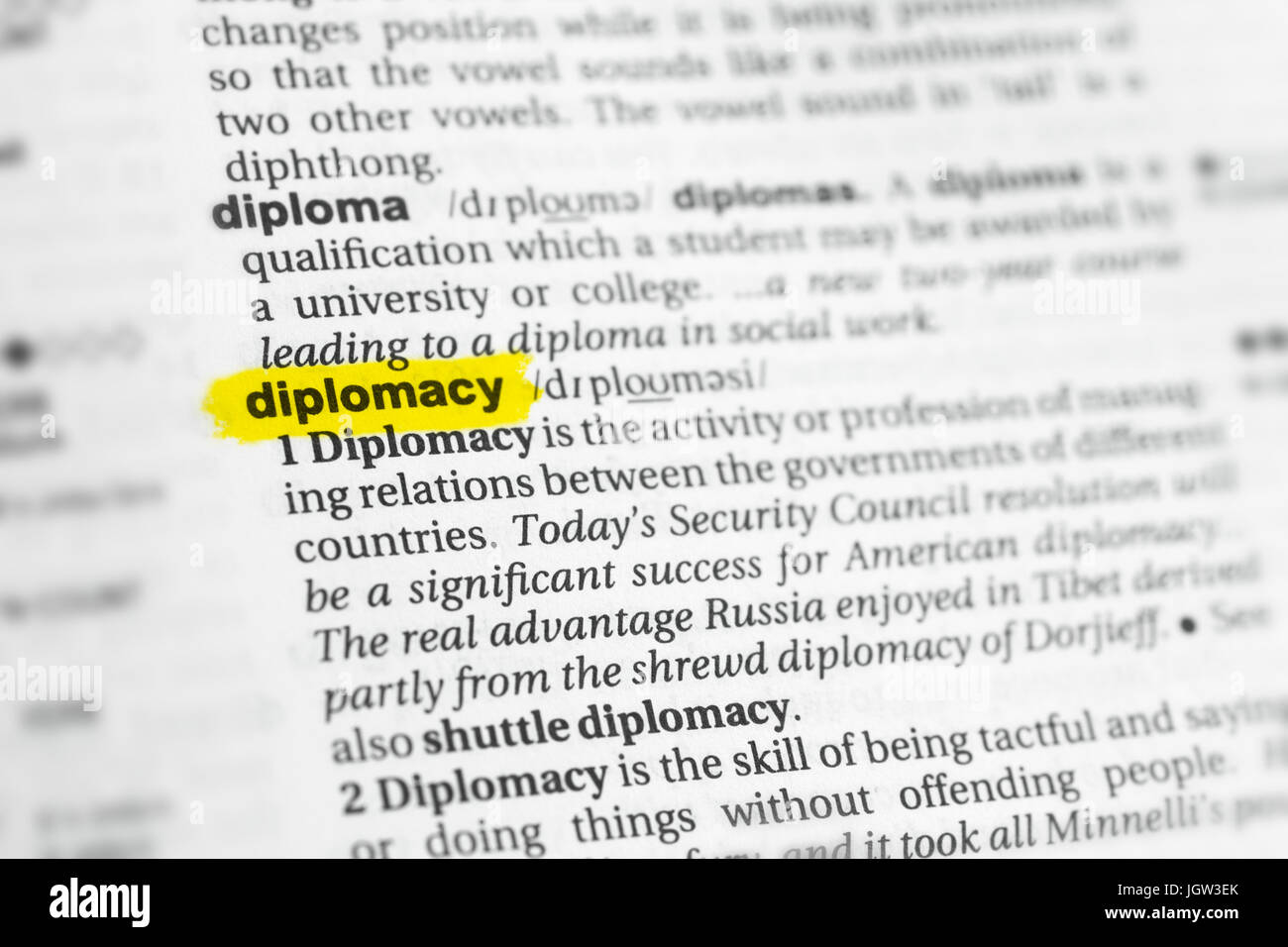 Resalta las palabras en inglés "iplomacy' y su definición en el