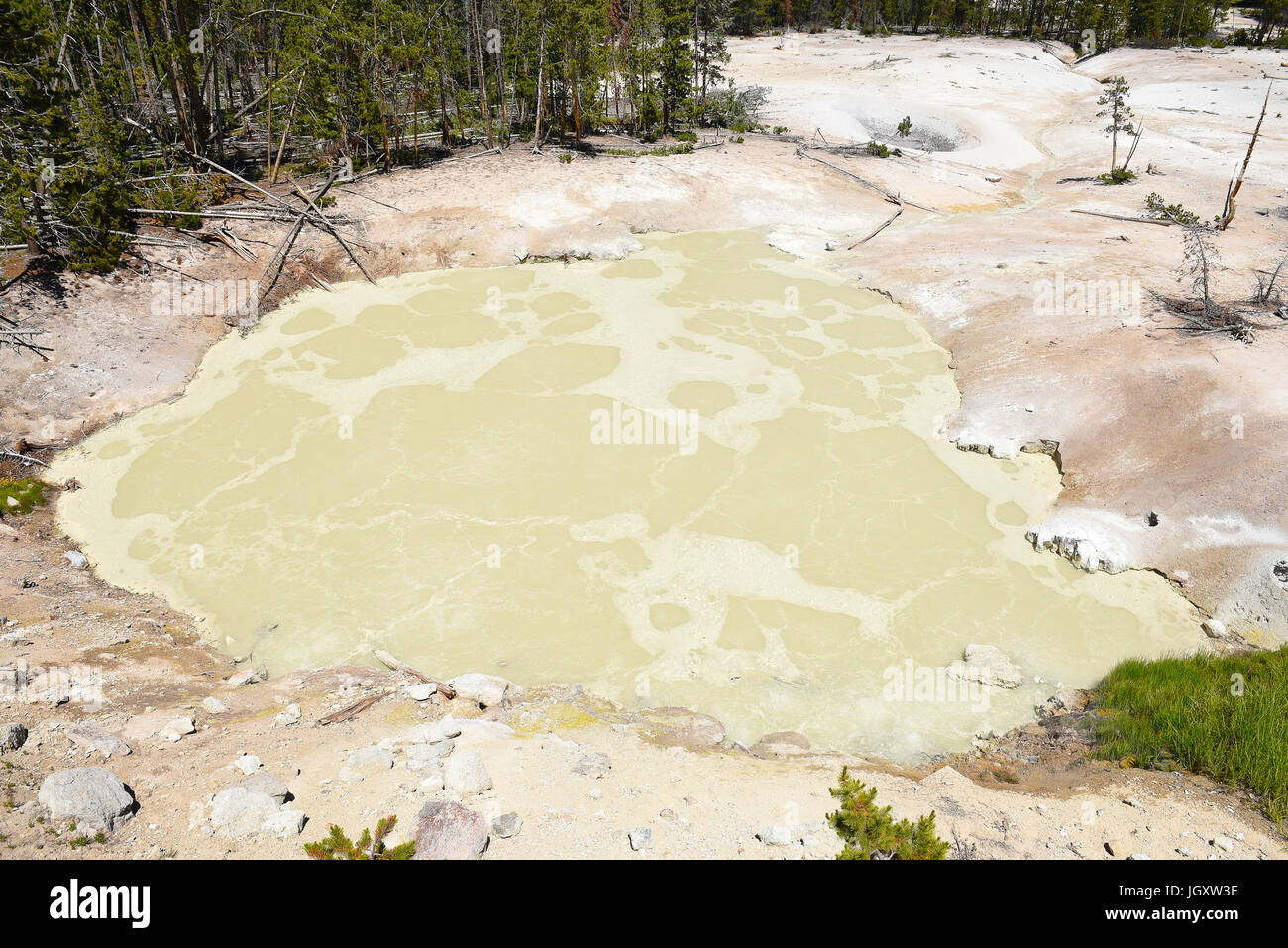 Caldero de azufre, el Parque Nacional de Yellowstone, está al borde de una de las zonas más activas de los parques enterrado volcán, llenar el caldero con sulfu Foto de stock