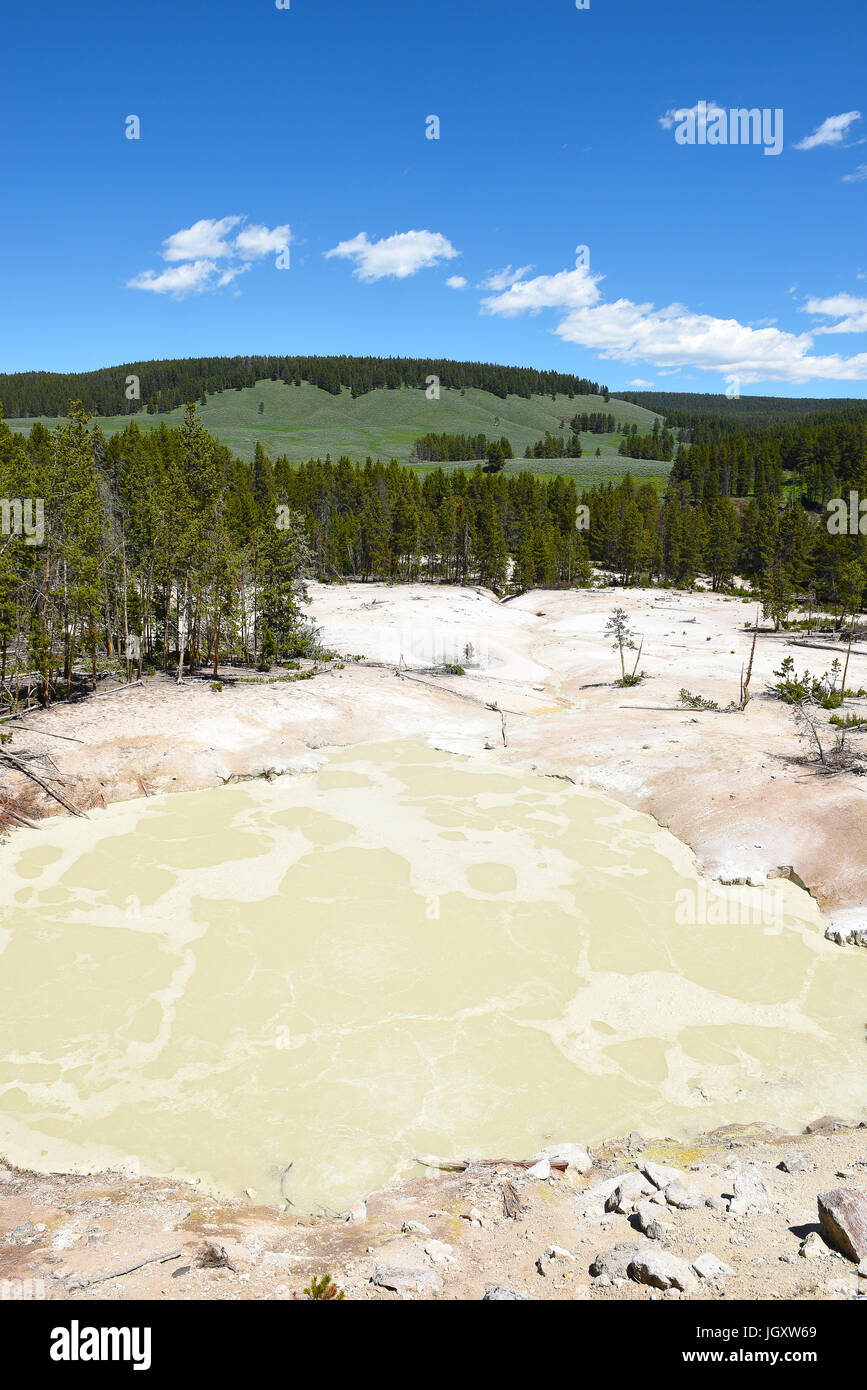 Caldero de azufre, el Parque Nacional de Yellowstone, está al borde de una de las zonas más activas de los parques enterrado volcán, llenar el caldero con sulfu Foto de stock