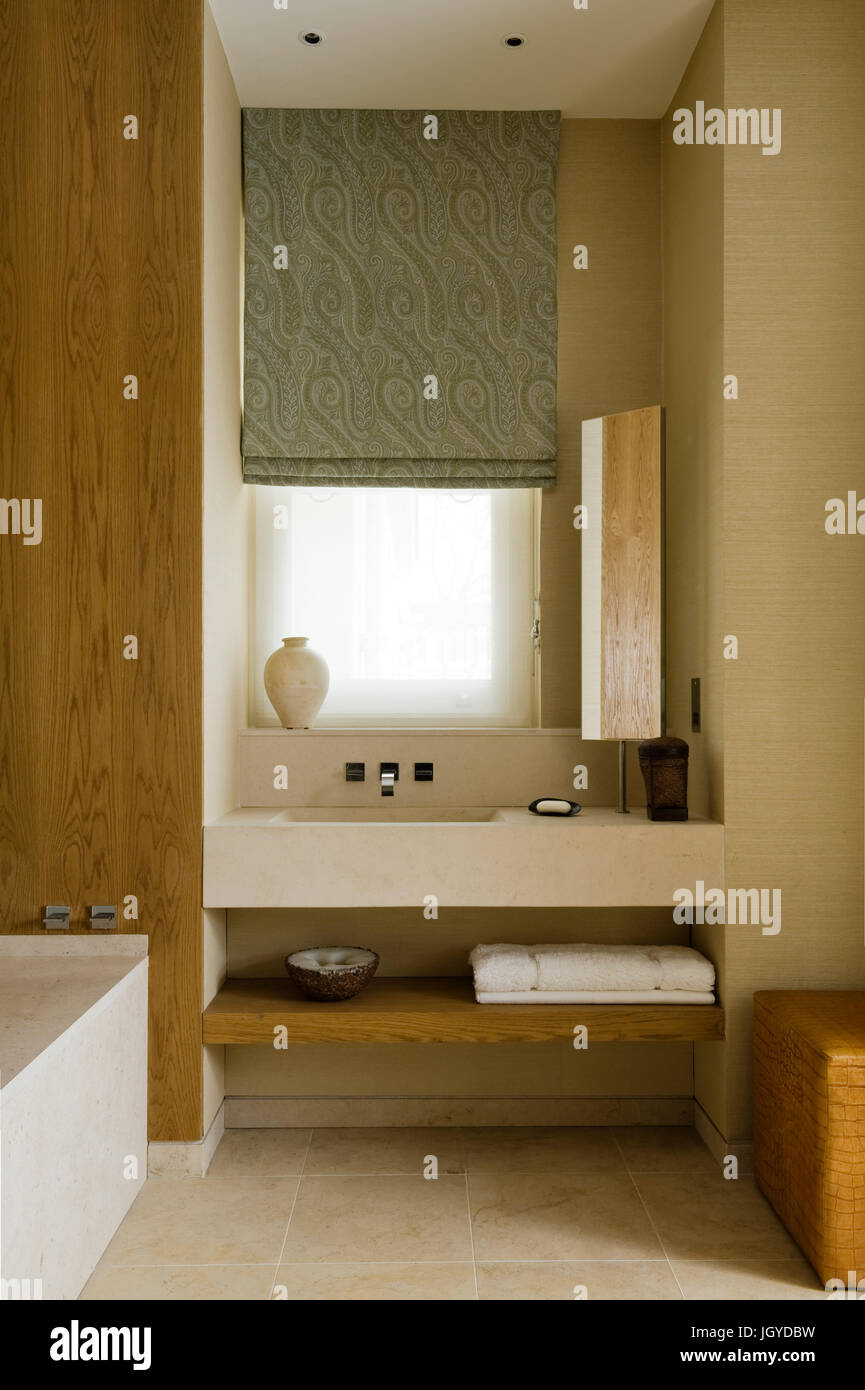 Lavabo del baño por paneles de madera Foto de stock