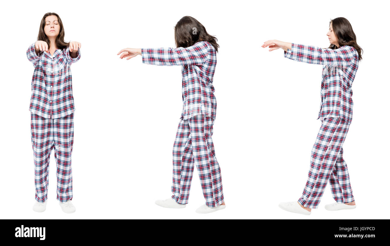 3 retratos en pijama en una fila una mujer sufre de sonambulismo Fotografía  de stock - Alamy
