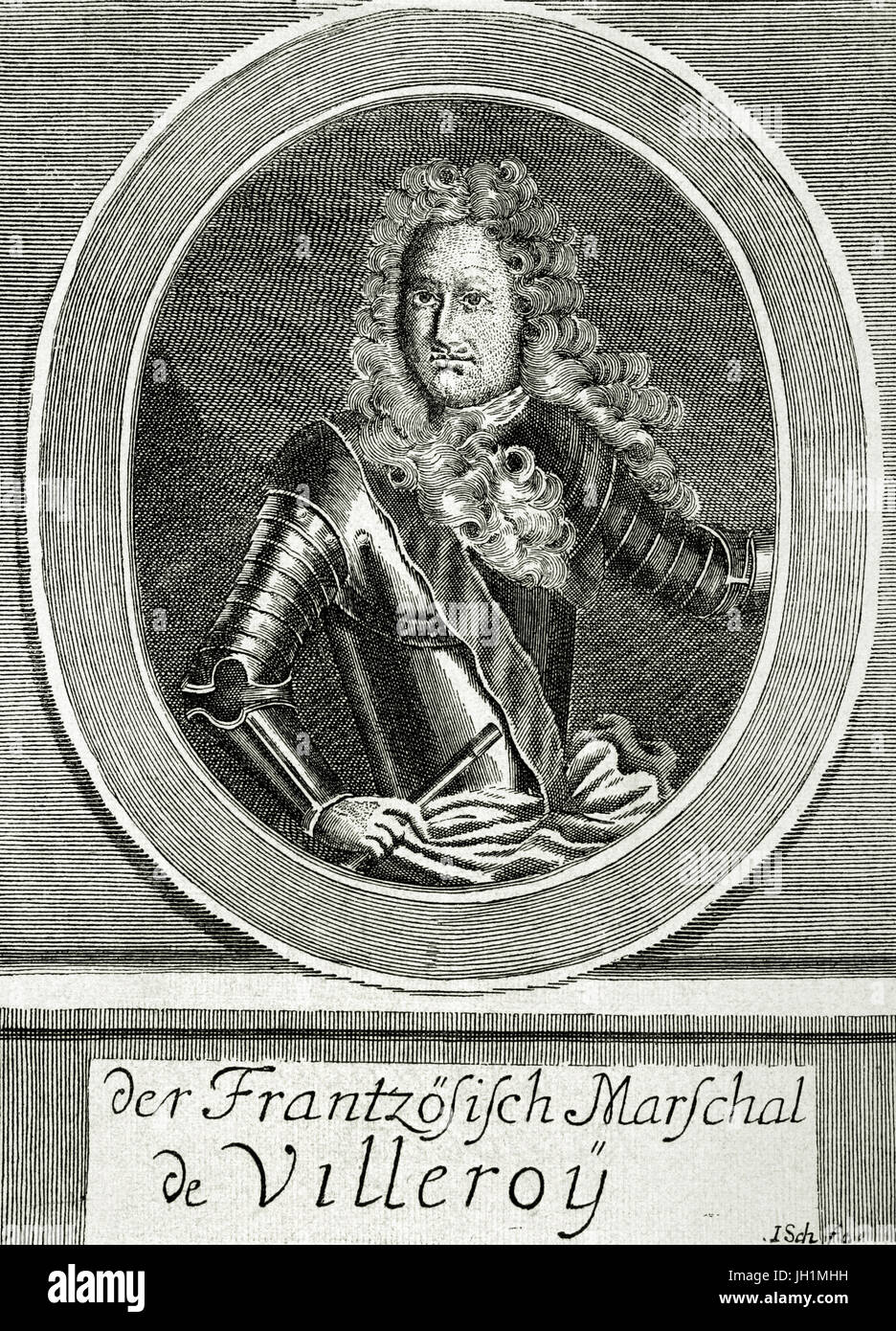 Francois de Neufville, 2do duque de Villeroy (1644-1730). Soldado Francés. Grabado en la Historia Universal, 1885. Foto de stock