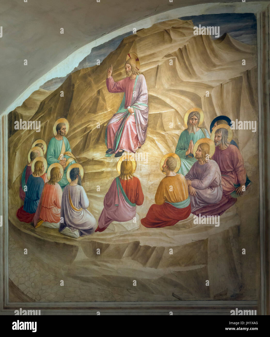 Sermón de la montaña, por Fra Beato Angelico, 1437-1445, el convento de San Marcos, Florencia, Toscana, Italia, Europa Foto de stock