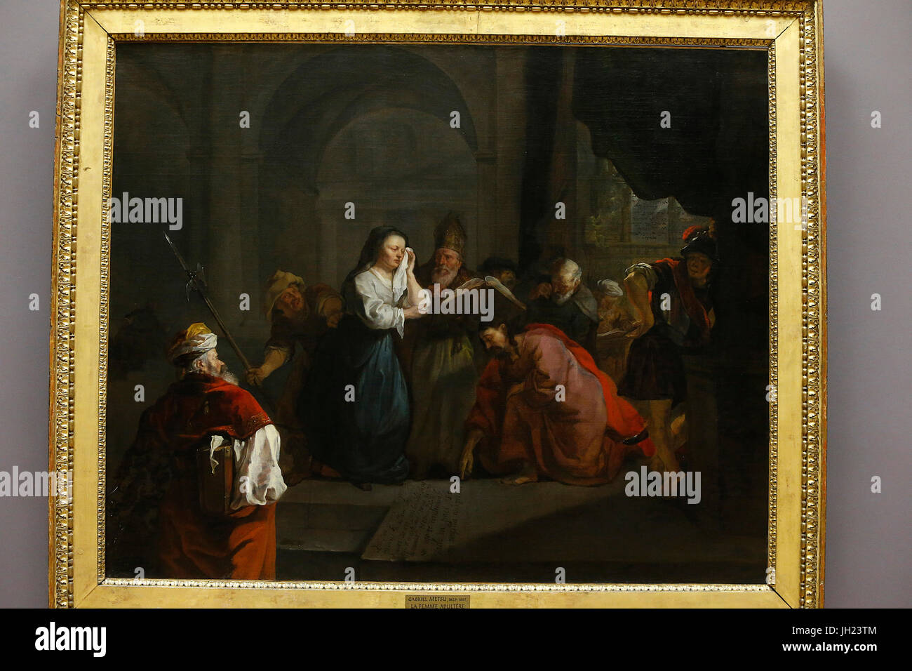 El museo del Louvre. Jesús defiende la adultress. Gabriel Metsu. 1653. Francia. Francia. Foto de stock