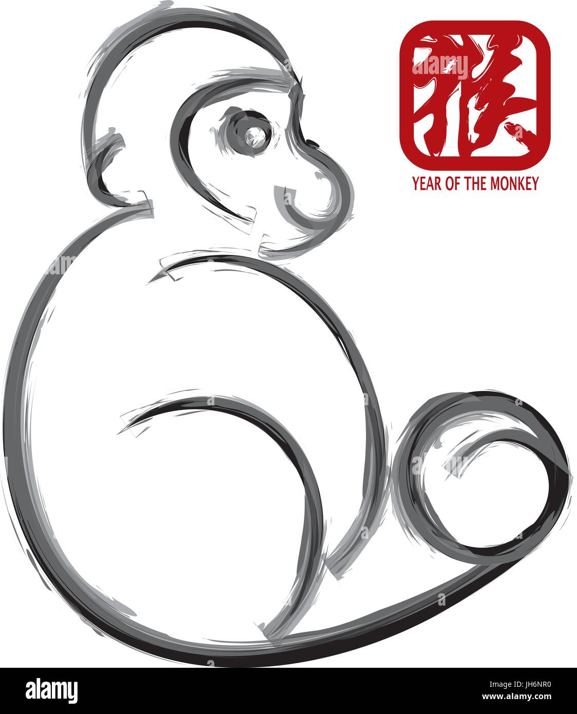 2016, Año Nuevo Lunar chino del mono blanco y negro tinta Línea Arte de  pincel con texto rojo Símbolo de mono ilustración Imagen Vector de stock -  Alamy