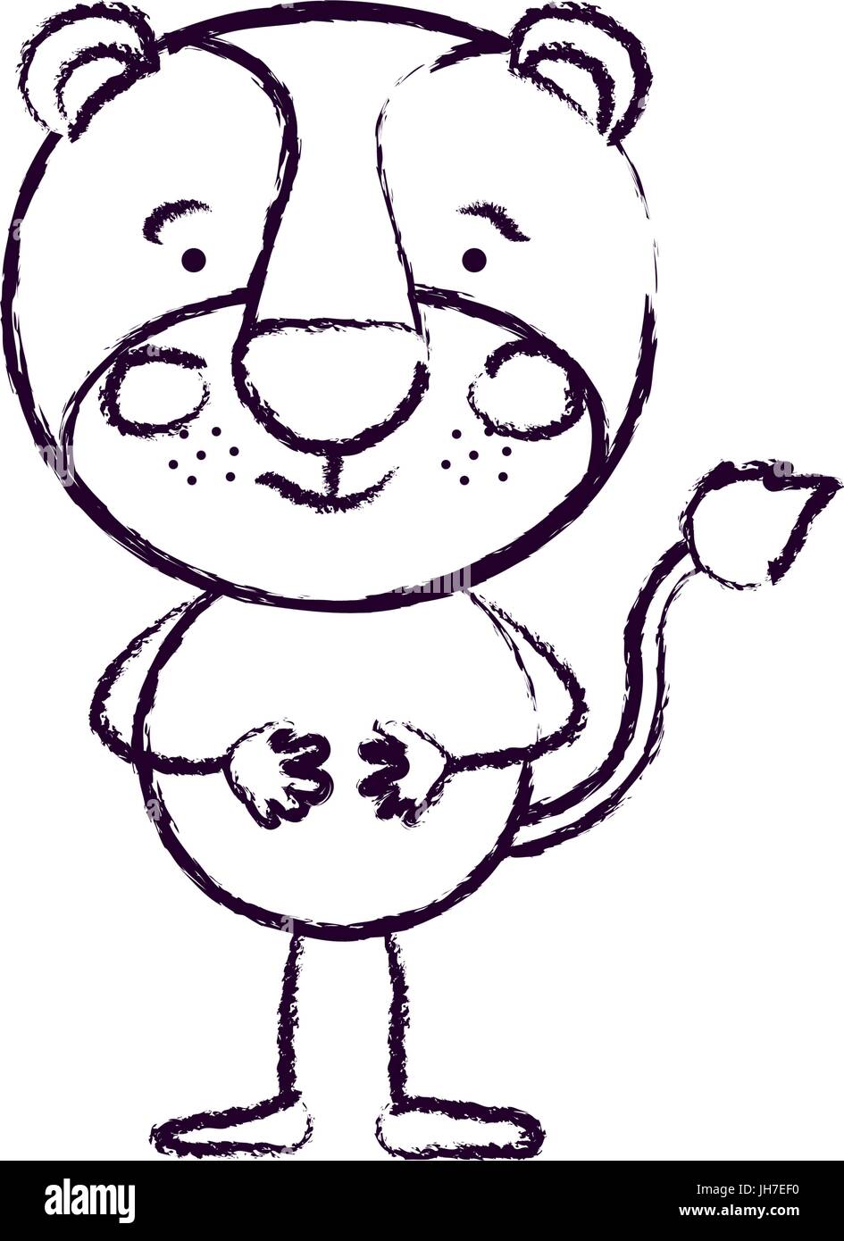 Silueta borrosa caricatura de cute lion felicidad expresión sin mane Ilustración del Vector