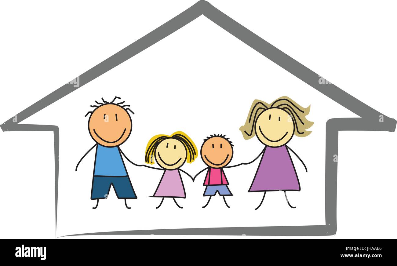 Familia Feliz Home Casa Ninos Dibujo Ilustracion Imagen Vector De Stock Alamy